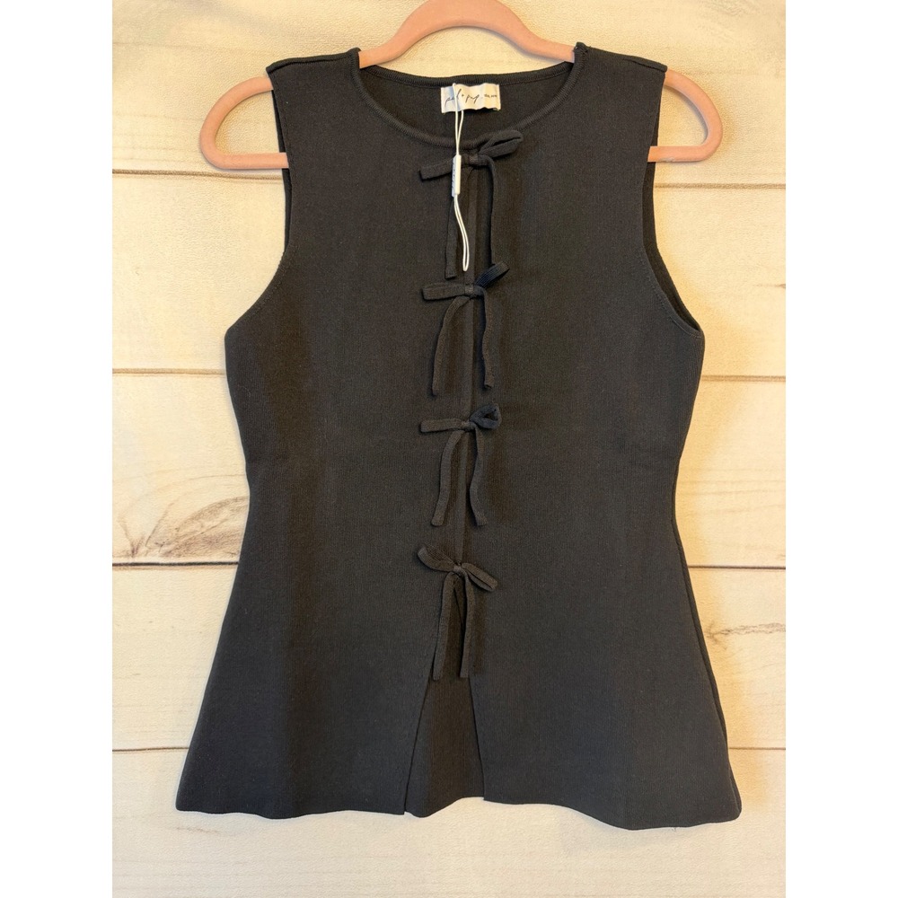 Petal + Pup Black Sleeveless Knit Bow Front Peplum Top Size US M/L